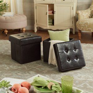 New Faux Leather Fold-up Storage Ottomans